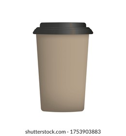 Braune Plastiktasse für Kaffee in 3d. Papierkaffeemaschine Einzeln.