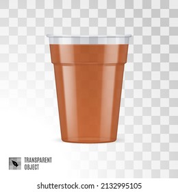 Brown Plastic Cup For Single Use. Disposable Container Mockup for Drinks Isolated on Transparent Background