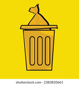 brown and plastic kitchen trash can, vector