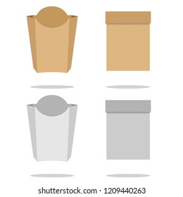 Brown plastic or paper packaging. Sachet for tea, coffee, sweets, cookies and gift. Stock flat vector illustration.