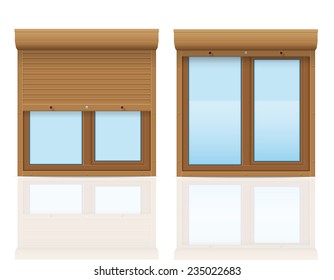 brown plastic window with rolling shutters vector illustration isolated on white background