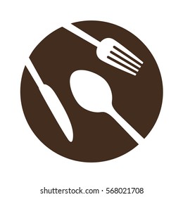 brown plate with cutlery icon image design, vector illustration