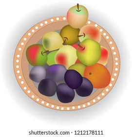 Brown plate with fresh fruits vector EPS10