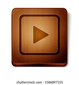 Brown Play in square icon isolated on white background. Wooden square button. Vector Illustration