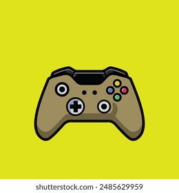 Brown Play Station Controller . Joystick Game. Sport Technology With Yellow Background