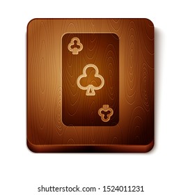 Brown Playing card with clubs symbol icon isolated on white background. Casino gambling. Wooden square button. Vector Illustration