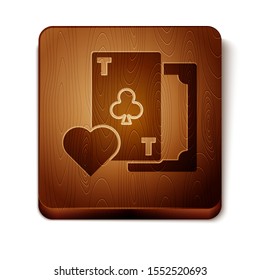 Brown Playing card with clubs symbol icon isolated on white background. Casino gambling. Wooden square button. Vector Illustration