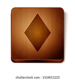 Brown Playing card with diamonds symbol icon isolated on white background. Casino gambling. Wooden square button. Vector Illustration