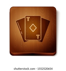 Brown Playing card with diamonds symbol icon isolated on white background. Casino gambling. Wooden square button. Vector Illustration