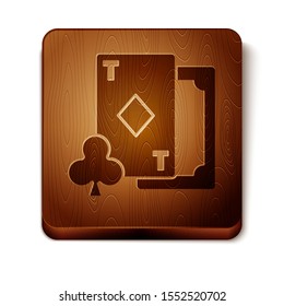 Brown Playing card with diamonds symbol icon isolated on white background. Casino gambling. Wooden square button. Vector Illustration