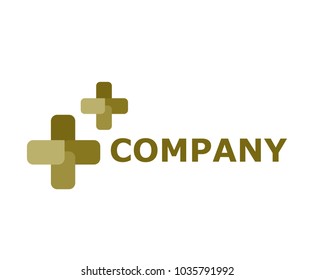 brown plus sign silhouette logo design idea illustration for medical hospital support with brown color