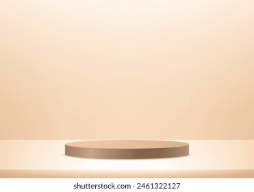 Podio marrón en la habitación beige. Espacio para texto. Diseño abstracto de la habitación del color pastel. Espacio para vender productos en el Sitio web. Ilustración vectorial.