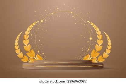 Podio marrón con elegantes líneas de oro para los mejores premios o para la exhibición de productos. estadio o podio. ilustración vectorial	
