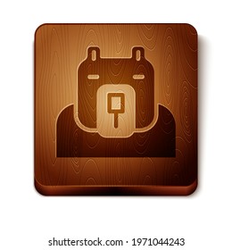 Brown Polar bear head icon isolated on white background. Wooden square button. Vector