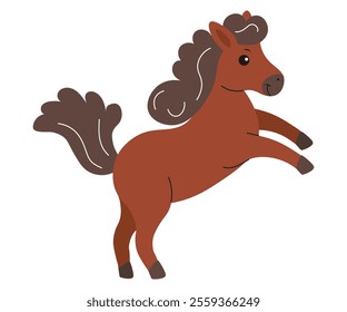 Brown pony rearing in playful display against a simple background