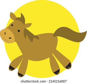 Brown pony running after the afternoon sun
