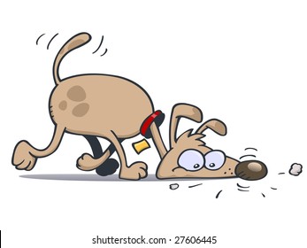 Brown Pooch Walking With His Head On The Ground, Sniffing A Scent. RGB Vector Image