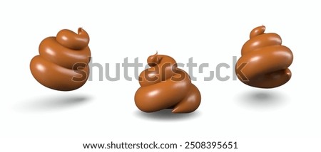 Brown poop on white background. Realistic model, view from different angles