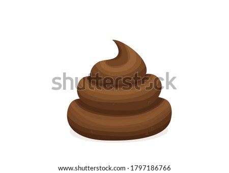 Brown poop vector illustration. Pile of dog poo in flat cartoon style isolated on white background. Funny excrement art.