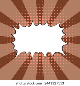 Brown Pop art. Comic book style. Abstract explosion. Base for sale banners, advertisment posts, business cards, brochure, social media. Textbox for custom text. Halftone effect. Editable