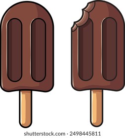 brown popsicle vector isolated, chocolate popsicle illustration, chocolate popsicle vector, popsicle isolated, icecream bitten isolated