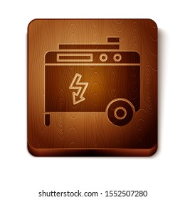 Brown Portable power electric generator icon isolated on white background. Industrial and home immovable power generator. Wooden square button. Vector Illustration