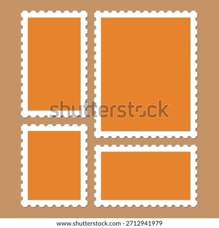Brown postage stamp vector, perforated frame template, mail border illustration, vintage stamp mockup, retro postal design, and photo frame outline graphic.