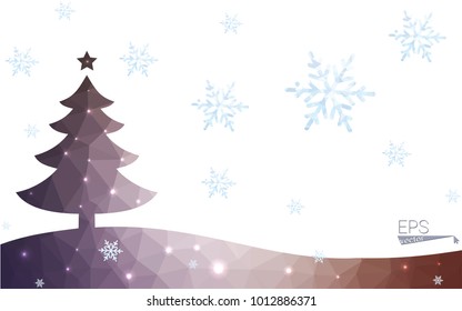 Brown postcard low polygon style christmas tree vector illustration consisting of triangles.Abstract triangular polygonal origami or crystal design of New Year celebration.Isolated on white background