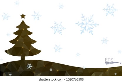 Brown postcard low polygon style christmas tree vector illustration consisting of triangles.Abstract triangular polygonal origami or crystal design of New Year celebration.Isolated on white background