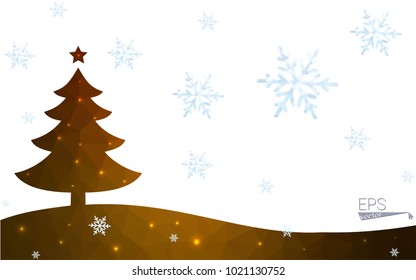 Brown postcard low polygon style christmas tree vector illustration consisting of triangles.Abstract triangular polygonal origami or crystal design of New Year celebration.Isolated on white background
