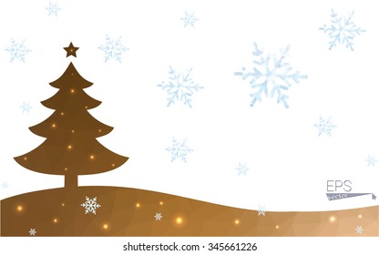 Brown postcard low polygon style christmas tree vector illustration consisting of triangles.Abstract triangular polygonal origami or crystal design of New Year celebration.Isolated on white background