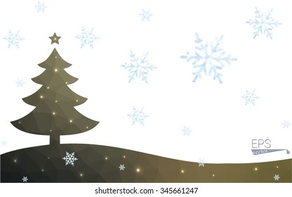 Brown postcard low polygon style christmas tree vector illustration consisting of triangles.Abstract triangular polygonal origami or crystal design of New Year celebration.Isolated on white background