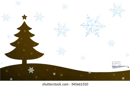 Brown postcard low polygon style christmas tree vector illustration consisting of triangles.Abstract triangular polygonal origami or crystal design of New Year celebration.Isolated on white background