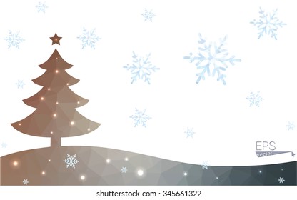 Brown postcard low polygon style christmas tree vector illustration consisting of triangles.Abstract triangular polygonal origami or crystal design of New Year celebration.Isolated on white background