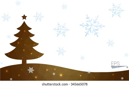 Brown postcard low polygon style christmas tree vector illustration consisting of triangles.Abstract triangular polygonal origami or crystal design of New Year celebration.Isolated on white background