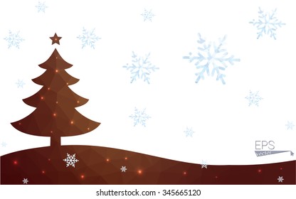 Brown postcard low polygon style christmas tree vector illustration consisting of triangles.Abstract triangular polygonal origami or crystal design of New Year celebration.Isolated on white background