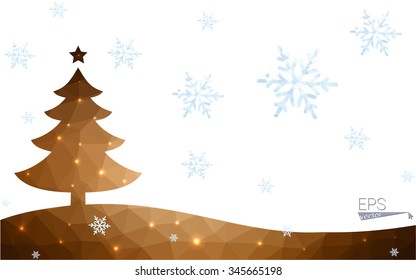 Brown postcard low polygon style christmas tree vector illustration consisting of triangles.Abstract triangular polygonal origami or crystal design of New Year celebration.Isolated on white background