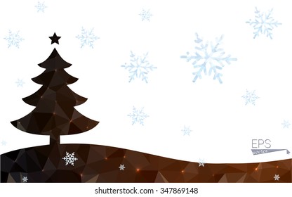 Brown postcard low polygon style christmas tree vector illustration consisting of triangles.Abstract triangular polygonal origami or crystal design of New Year celebration.Isolated on white background