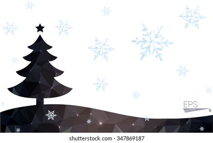 Brown postcard low polygon style christmas tree vector illustration consisting of triangles.Abstract triangular polygonal origami or crystal design of New Year celebration.Isolated on white background