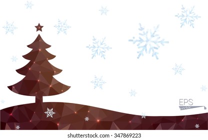 Brown postcard low polygon style christmas tree vector illustration consisting of triangles.Abstract triangular polygonal origami or crystal design of New Year celebration.Isolated on white background