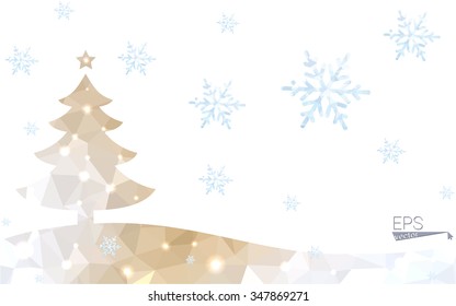 Brown postcard low polygon style christmas tree vector illustration consisting of triangles.Abstract triangular polygonal origami or crystal design of New Year celebration.Isolated on white background