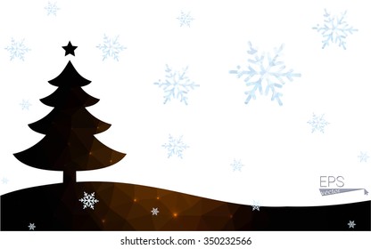 Brown postcard low polygon style christmas tree vector illustration consisting of triangles.Abstract triangular polygonal origami or crystal design of New Year celebration.Isolated on white background