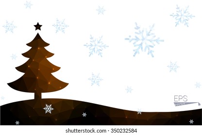Brown postcard low polygon style christmas tree vector illustration consisting of triangles.Abstract triangular polygonal origami or crystal design of New Year celebration.Isolated on white background