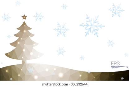 Brown postcard low polygon style christmas tree vector illustration consisting of triangles.Abstract triangular polygonal origami or crystal design of New Year celebration.Isolated on white background