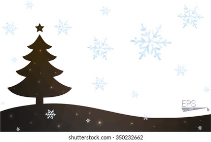 Brown postcard low polygon style christmas tree vector illustration consisting of triangles.Abstract triangular polygonal origami or crystal design of New Year celebration.Isolated on white background