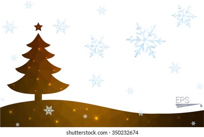 Brown postcard low polygon style christmas tree vector illustration consisting of triangles.Abstract triangular polygonal origami or crystal design of New Year celebration.Isolated on white background
