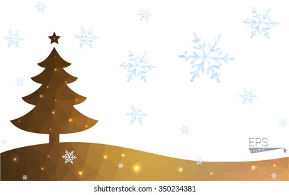 Brown postcard low polygon style christmas tree vector illustration consisting of triangles.Abstract triangular polygonal origami or crystal design of New Year celebration.Isolated on white background