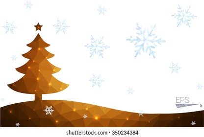 Brown postcard low polygon style christmas tree vector illustration consisting of triangles.Abstract triangular polygonal origami or crystal design of New Year celebration.Isolated on white background