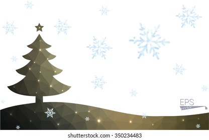 Brown postcard low polygon style christmas tree vector illustration consisting of triangles.Abstract triangular polygonal origami or crystal design of New Year celebration.Isolated on white background