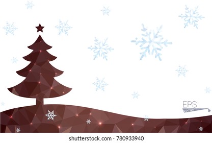 Brown postcard low polygon style christmas tree vector illustration consisting of triangles.Abstract triangular polygonal origami or crystal design of New Year celebration.Isolated on white background